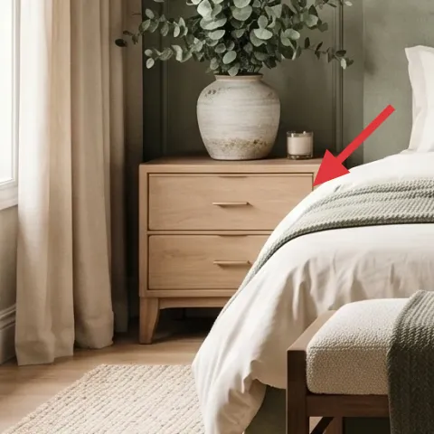 wooden bedside table