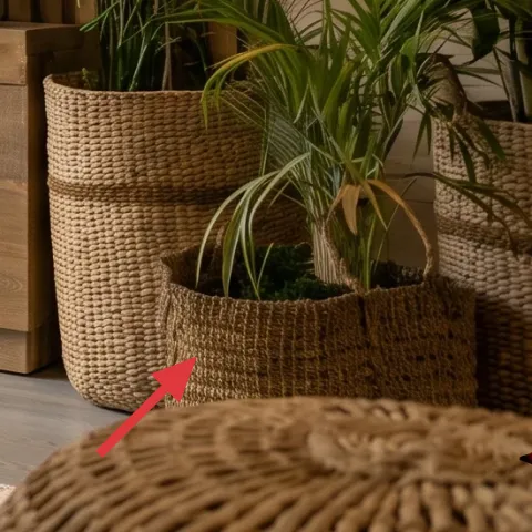 woven basket plant planter on floor