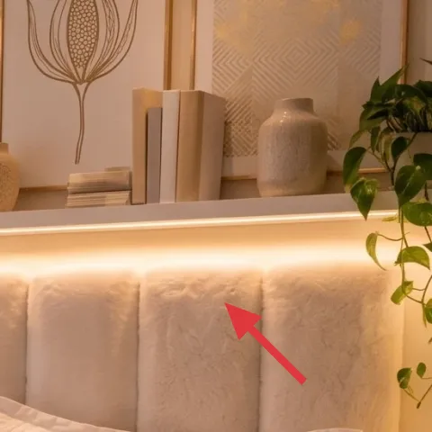 floating shelf with warm LED strip