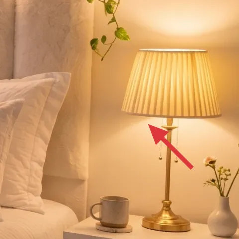 brass table lamp with white pleated shade