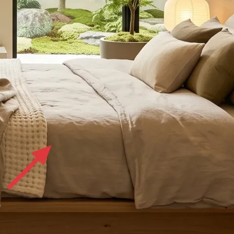 beige throw blanket over bed